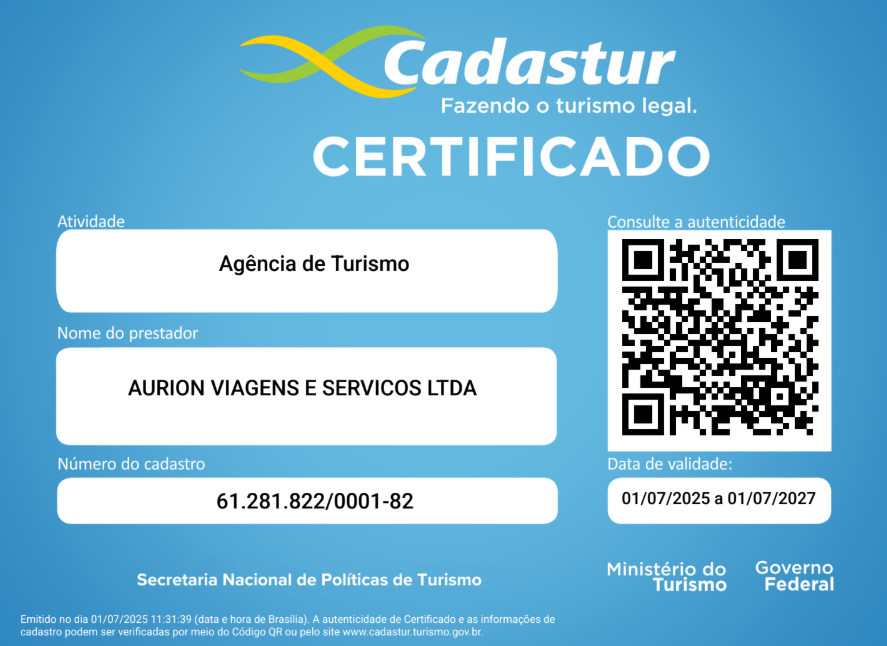 Certificado Cadastur - Aurion Viagens